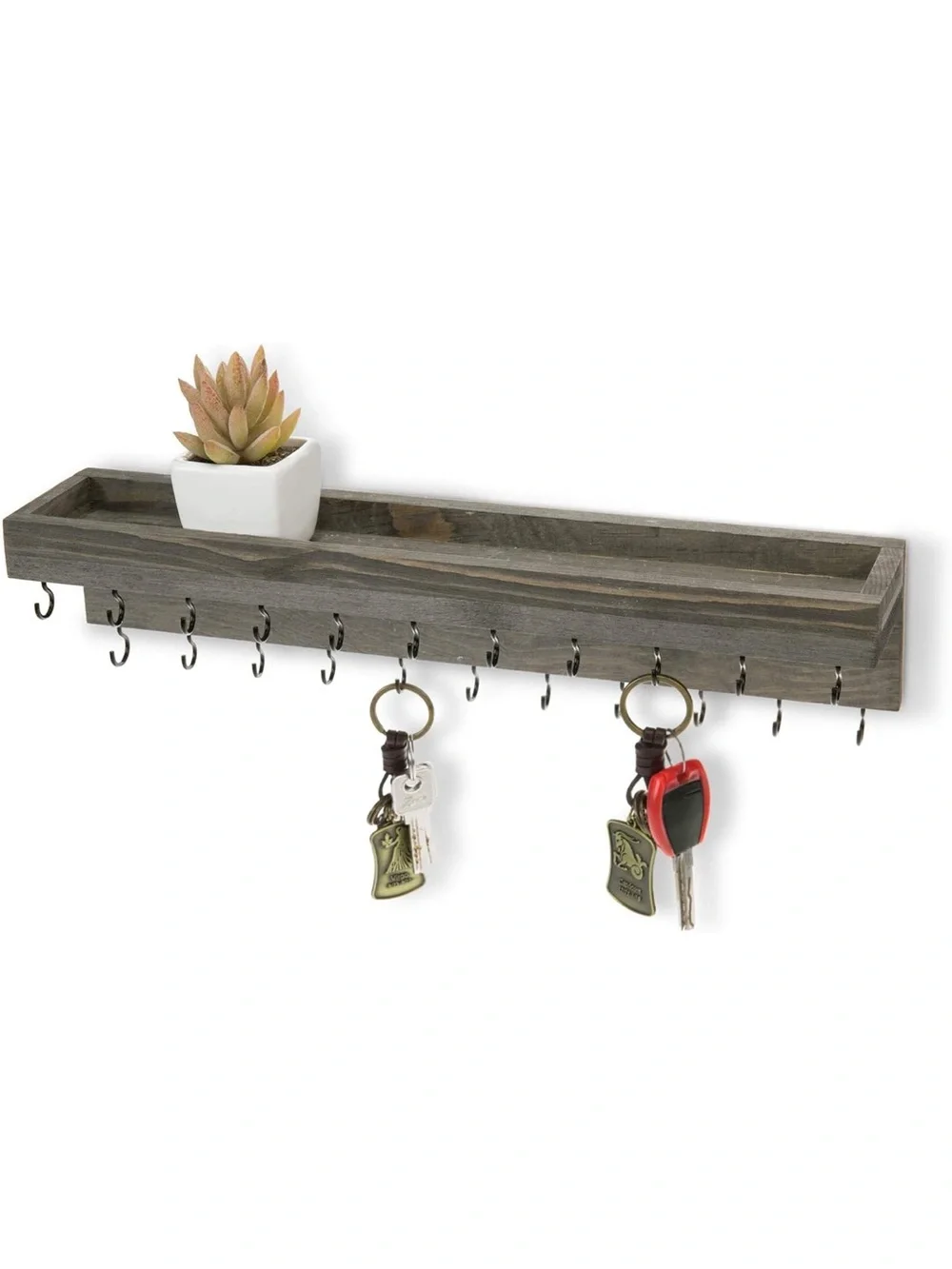 Wood Wall-Mounted Jewelry Organizer Shelf in Gray